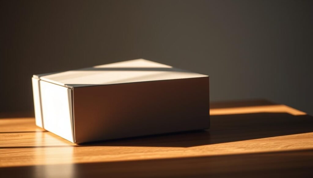 A sleek, modern subscription box resting on a minimalist wooden table, casting soft shadows. The box features a clean, minimalist design with a muted color palette, conveying a sense of luxury and sophistication. The background is slightly blurred, creating a sense of depth and focus on the subscription box. The lighting is warm and diffused, giving the scene a cozy, inviting atmosphere. The overall composition exudes a sense of convenience, exclusivity, and the joy of discovering new products through a subscription service.